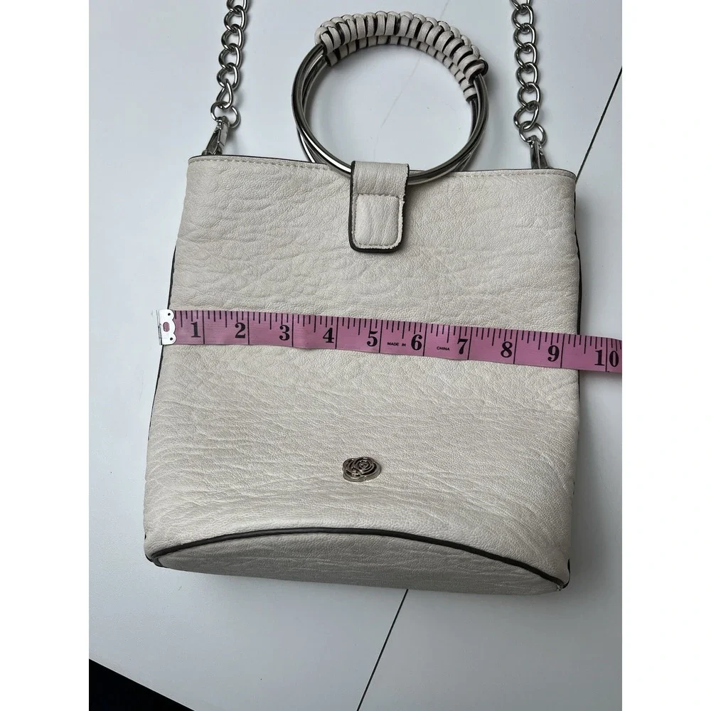 Carlos Santana Ivory Vegan Leather Bucket Round Covered Handles Cross Body Bag